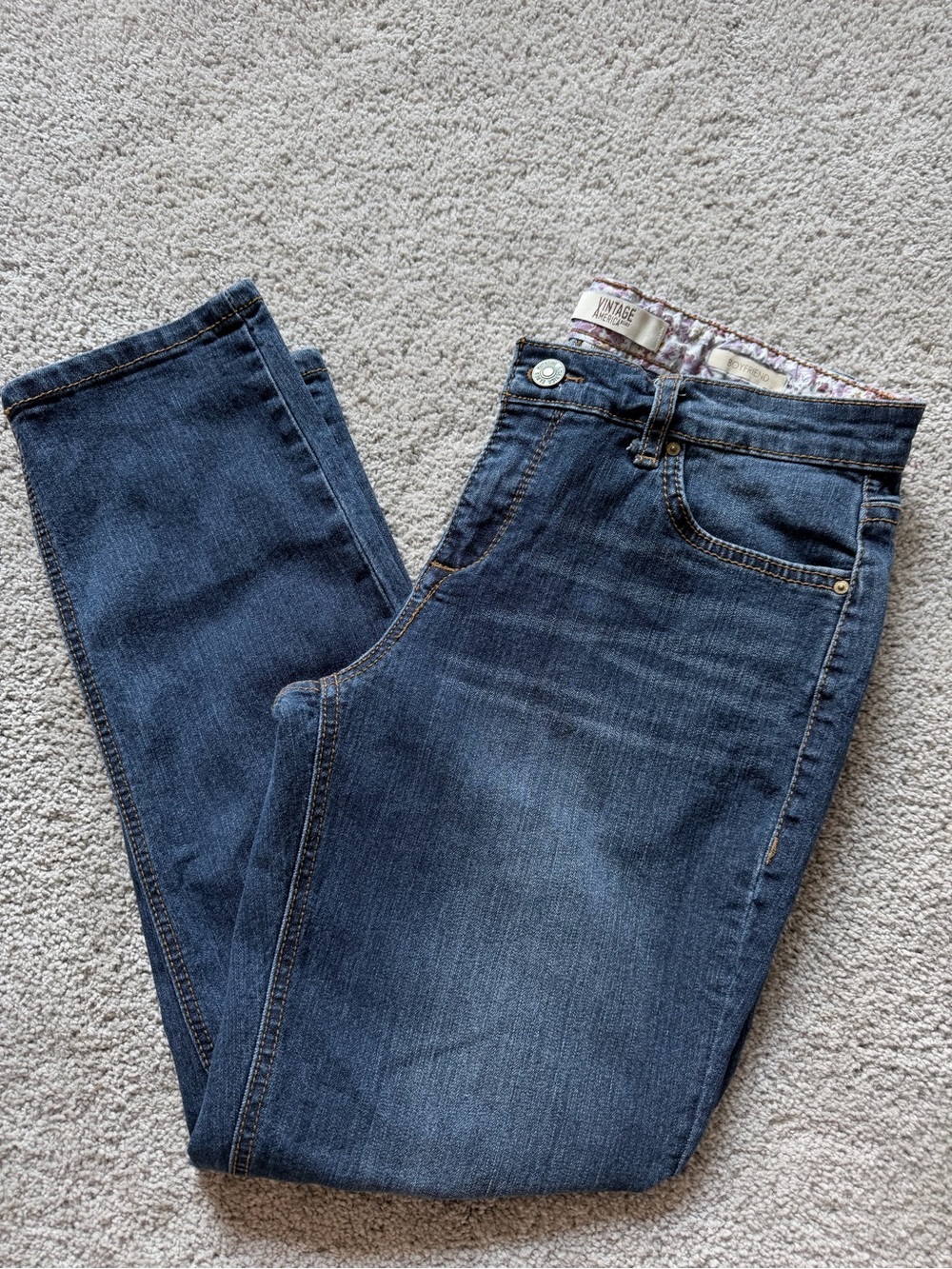 Vintage America Blues Women’s Boyfriend Jeans in Dark Blue Denim